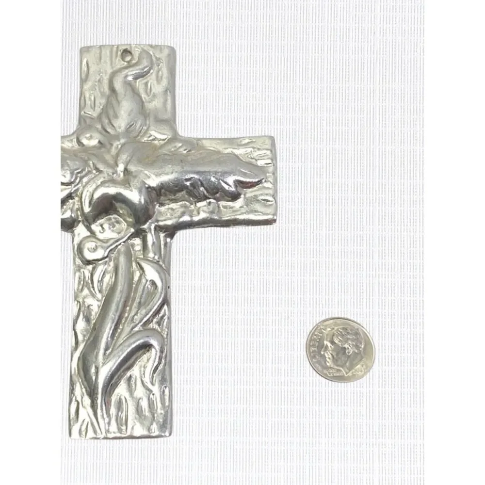 VTG Metal Cross Wall Hanging Silver Tone Christian Decor Art 3D Mexico Ornament